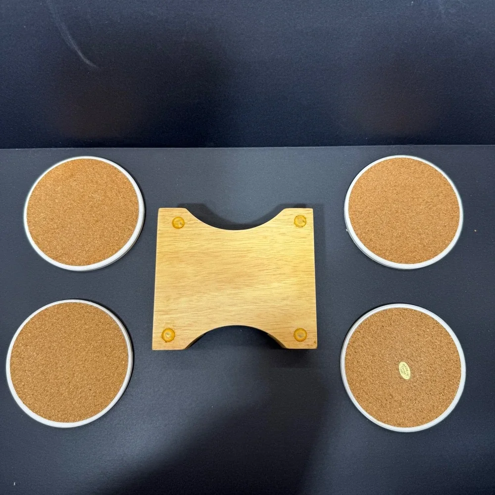 NC State Wolfpack Coaster Set 4 Piece Red White Block S Logo Wood Holder Cork